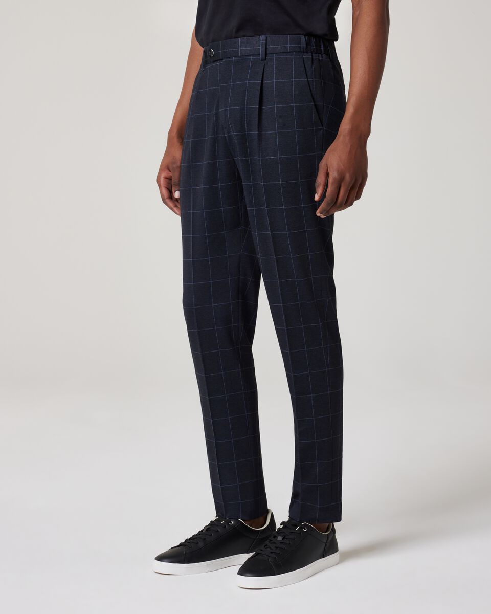 Slim Stretch Pleated Jersey Check Tailored Pant